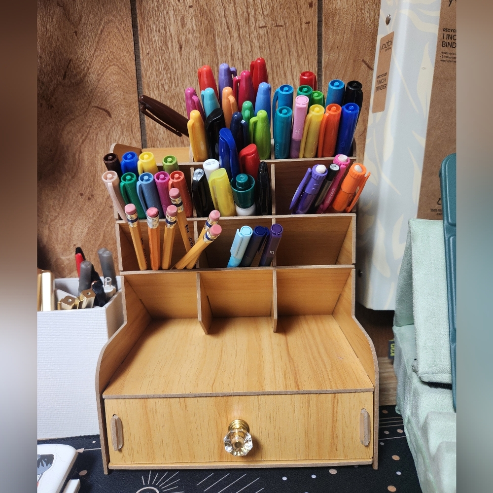 Wooden Desk Organizer With Wooden Bunny Phone Holder